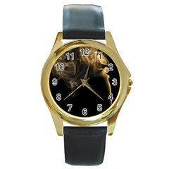 Smoke Fume Smolder Cigarette Air Round Gold Metal Watch by Sapixe