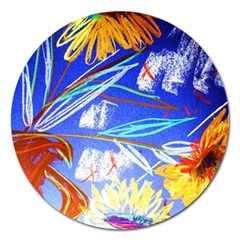 Ceramic Jur And Sunlowers Magnet 5  (round) by bestdesignintheworld