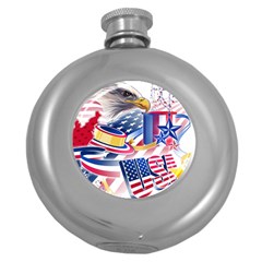 United States Of America Usa  Images Independence Day Round Hip Flask (5 Oz) by Sapixe