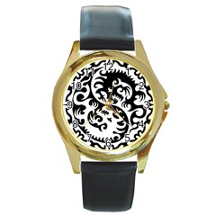 Ying Yang Tattoo Round Gold Metal Watch by Sapixe