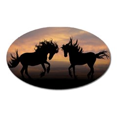 Horses Sunset Photoshop Graphics Oval Magnet by Sapixe