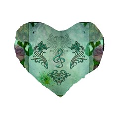 Music, Decorative Clef With Floral Elements Standard 16  Premium Heart Shape Cushions by FantasyWorld7