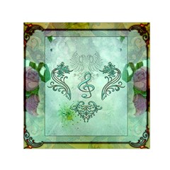 Music, Decorative Clef With Floral Elements Small Satin Scarf (square)  by FantasyWorld7