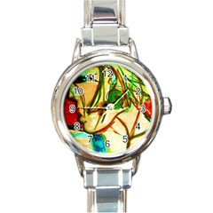 Girl In A Blue Tank Top Round Italian Charm Watch by bestdesignintheworld