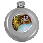 Architecture Art Blue Round Hip Flask (5 oz) Front