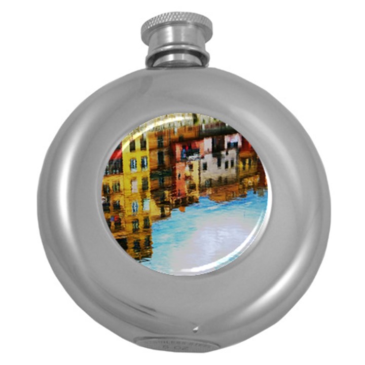 Architecture Art Blue Round Hip Flask (5 oz)