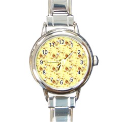 Funny Sunny Ice Cream Cone Cornet Yellow Pattern  Round Italian Charm Watch by yoursparklingshop