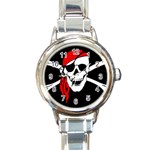 Pirate Skull Round Italian Charm Watch Front