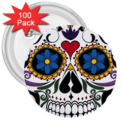 Cranium Sugar Skull 3  Buttons (100 Pack)  by StarvingArtisan