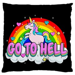 Go To Hell - Unicorn Large Flano Cushion Case (two Sides) by Valentinaart