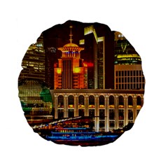 Shanghai Skyline Architecture Standard 15  Premium Flano Round Cushions by Simbadda