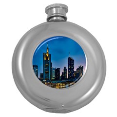 Frankfurt Germany Panorama City Round Hip Flask (5 Oz) by Simbadda