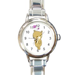 Cute Bear Cartoon Round Italian Charm Watch by Simbadda