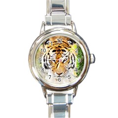 Tiger Watercolor Colorful Animal Round Italian Charm Watch by Simbadda