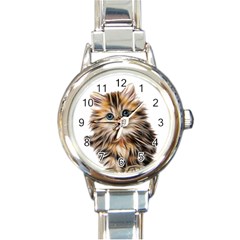 Kitten Mammal Animal Young Cat Round Italian Charm Watch by Simbadda