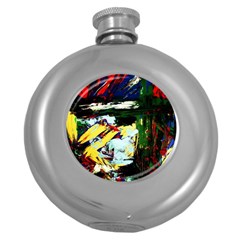 Tumble Weed And Blue Rose 2 Round Hip Flask (5 Oz) by bestdesignintheworld