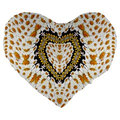 Hearts In A Field Of Fantasy Flowers In Bloom Large 19  Premium Flano Heart Shape Cushions by pepitasart