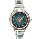 Fractal Peacock Rendering Round Italian Charm Watch Front