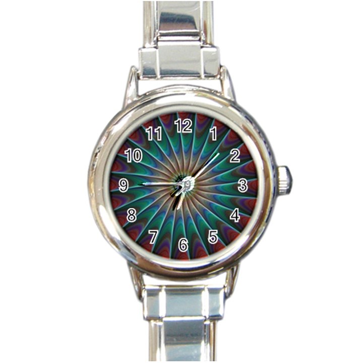 Fractal Peacock Rendering Round Italian Charm Watch