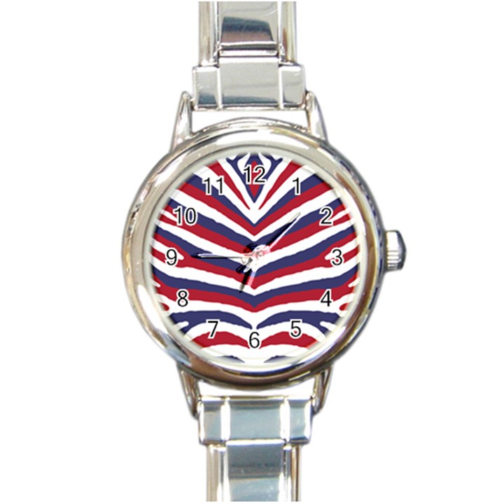 US United States Red White and Blue American Zebra Strip Round Italian Charm Watch