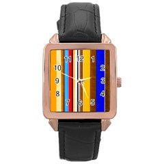 Colorful Stripes Rose Gold Leather Watch  by FunnyCow