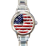 American Usa Flag Round Italian Charm Watch Front