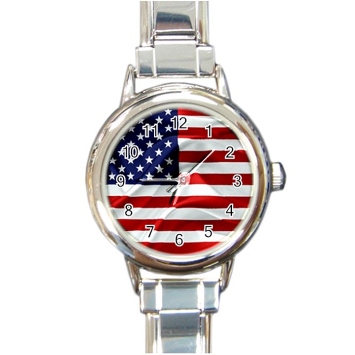 American Usa Flag Round Italian Charm Watch