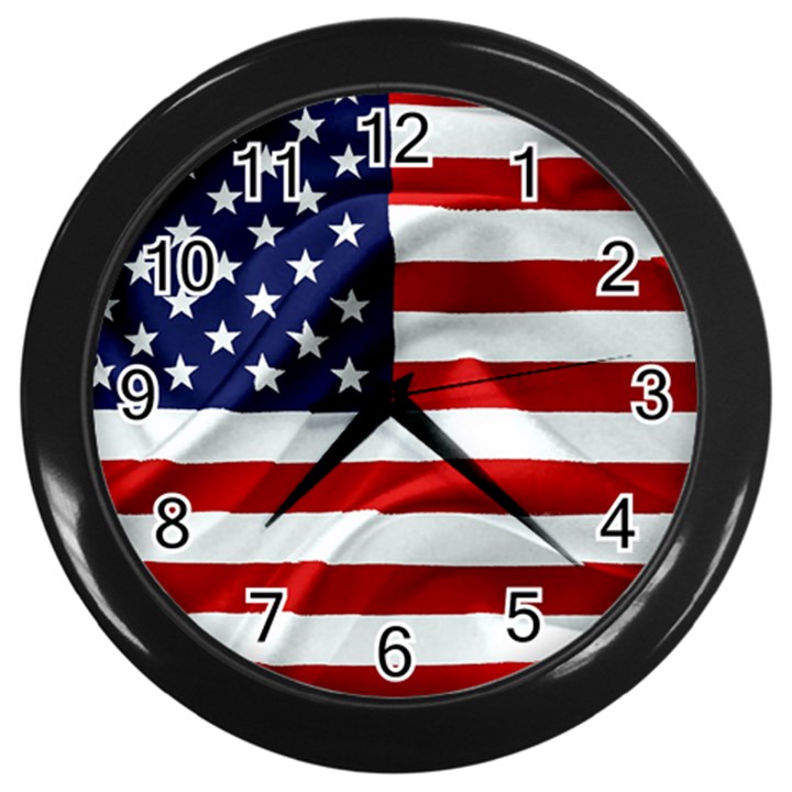 American Usa Flag Wall Clocks (Black)