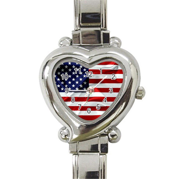 American Usa Flag Heart Italian Charm Watch