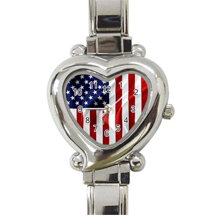 American Usa Flag Vertical Heart Italian Charm Watch