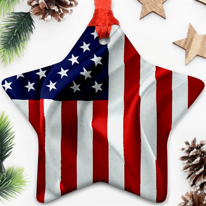 American Usa Flag Vertical Star Ornament (Two Sides)