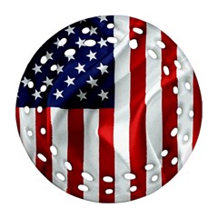 American Usa Flag Vertical Round Filigree Ornament (two Sides) by FunnyCow