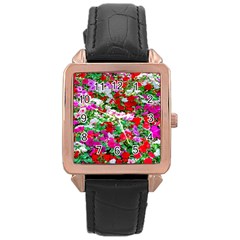 Colorful Petunia Flowers Rose Gold Leather Watch  by FunnyCow