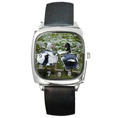 Muscovy Ducks At The Pond Square Metal Watch by IIPhotographyAndDesigns