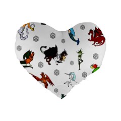 Dundgeon And Dragons Dice And Creatures Standard 16  Premium Flano Heart Shape Cushions by IIPhotographyAndDesigns