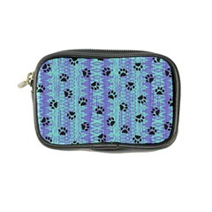 Footprints Cat Black On Batik Pattern Teal Violet Coin Purse by EDDArt