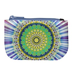 Power Mandala Sun Blue Green Yellow Lilac Large Coin Purse by EDDArt