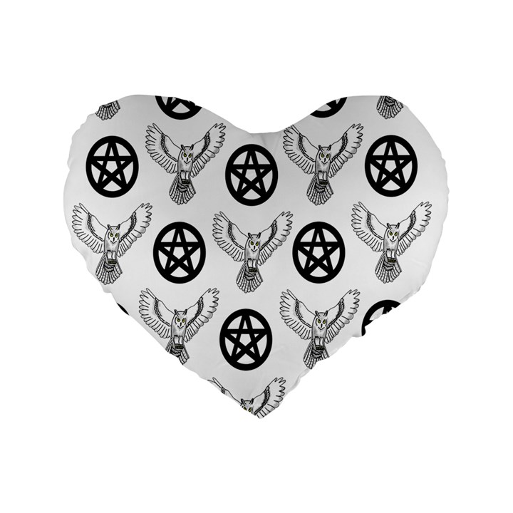 Owls And Pentacles Standard 16  Premium Flano Heart Shape Cushions