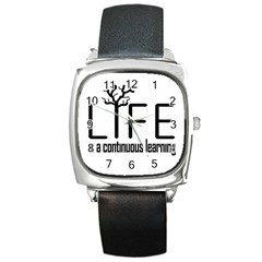 Life And Learn Concept Design Square Metal Watch by dflcprints