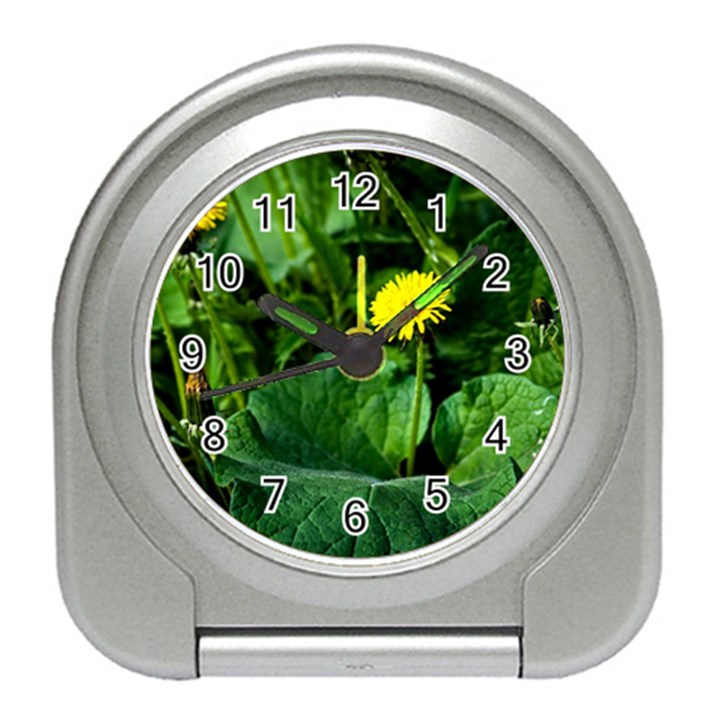 Yellow Dandelion Flowers In Spring Travel Alarm Clock