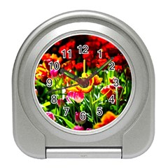 Colorful Tulips On A Sunny Day Travel Alarm Clock by FunnyCow