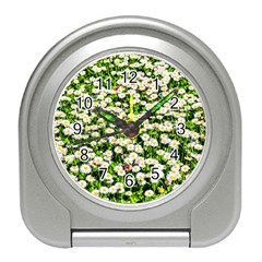 Green Field Of White Daisy Flowers Travel Alarm Clock by FunnyCow