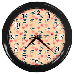 Heart Cherries Cream Wall Clock (black) by snowwhitegirl