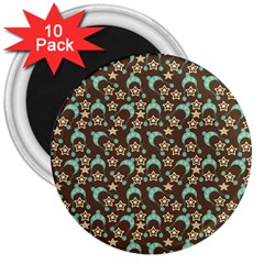 Brown With Blue Hats 3  Magnets (10 Pack)  by snowwhitegirl