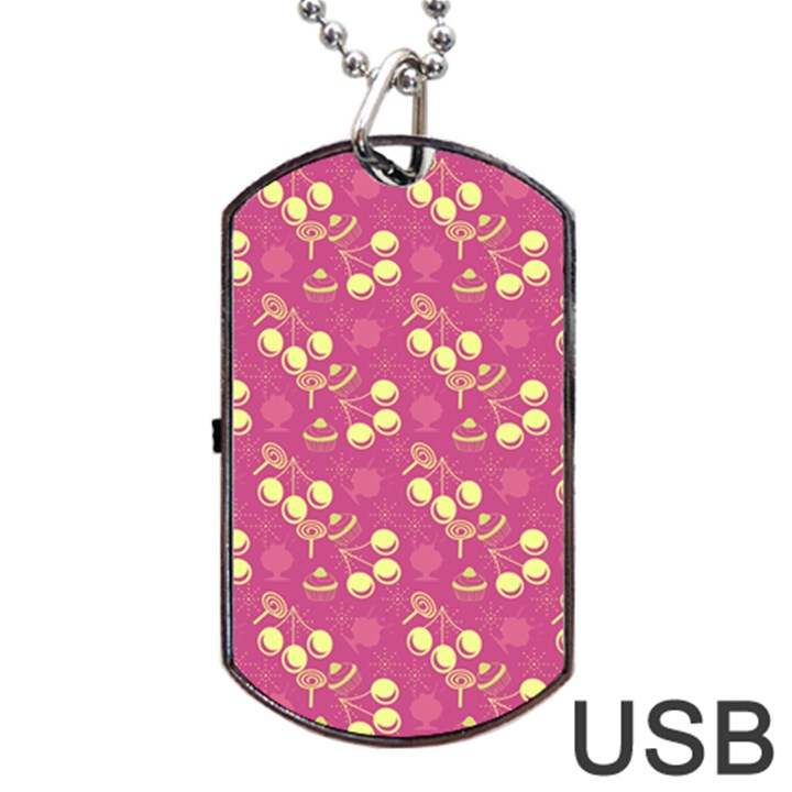 Yellow Pink Cherries Dog Tag USB Flash (Two Sides)