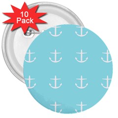 Aqua Anchor 3  Buttons (10 Pack)  by snowwhitegirl