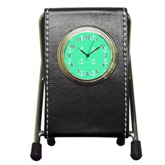 Seafoam Anchors Pen Holder Desk Clock by snowwhitegirl