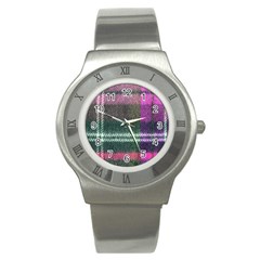 Pink Plaid Flannel Stainless Steel Watch by snowwhitegirl