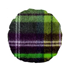 Neon Green Plaid Flannel Standard 15  Premium Flano Round Cushions by snowwhitegirl