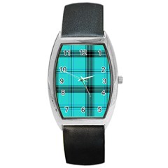 Aqua Plaid Barrel Style Metal Watch by snowwhitegirl